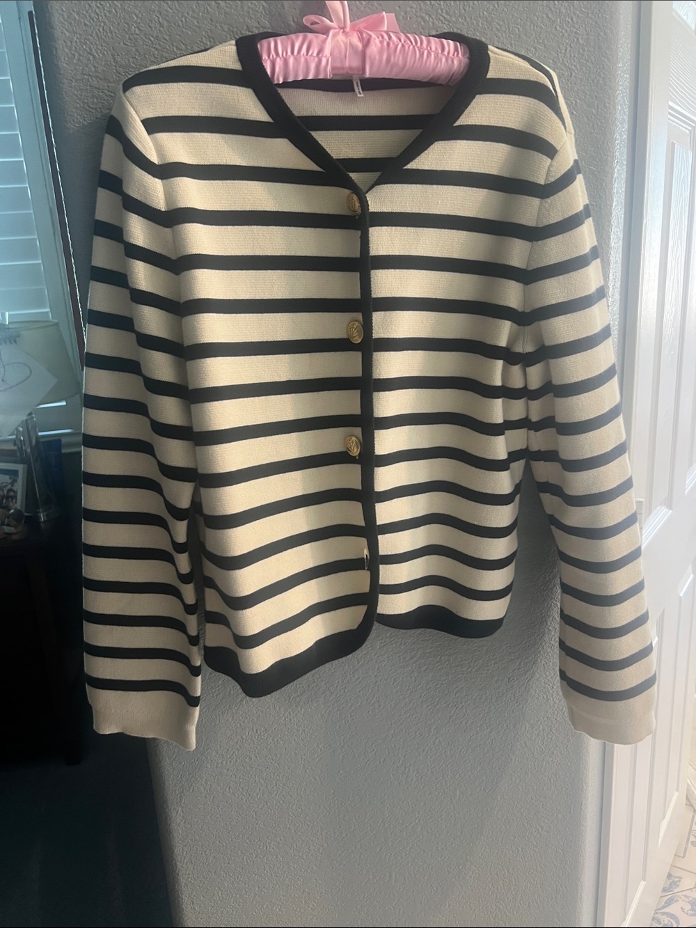 rag & bone Cream and Black Striped Button Cardigan